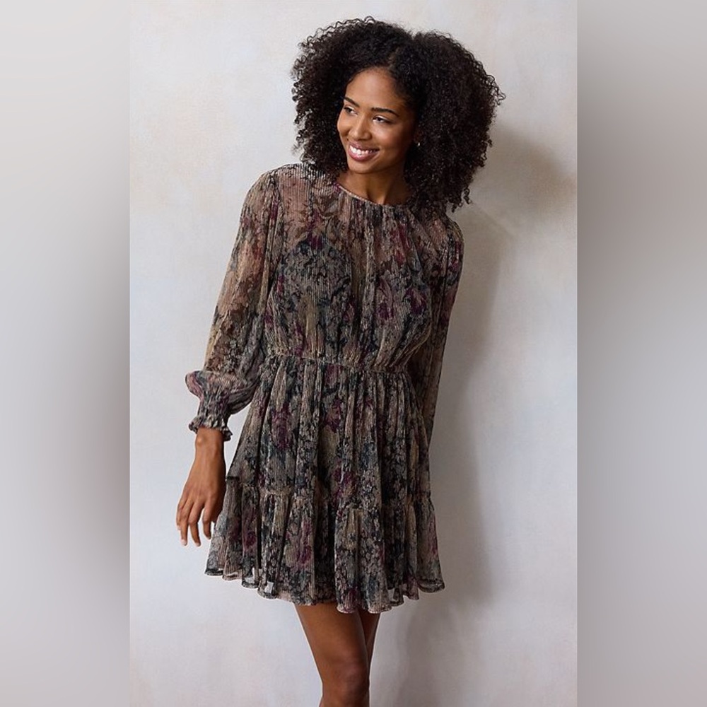 Lauren Conrad Long Sleeve Metallic Gold Floral Dress